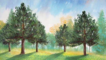 hand painted landscape pine trees in the park versatile artistic image for creative design projects posters banners cards magazines prints covers brochures wallpapers mixed media