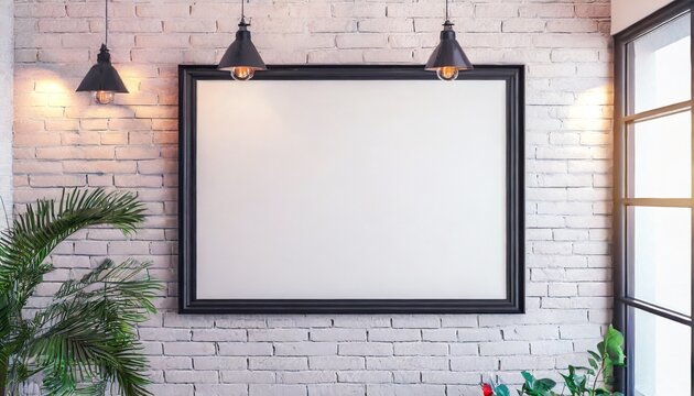 white poster with black frame mockup hanging on the wall 3d rendering