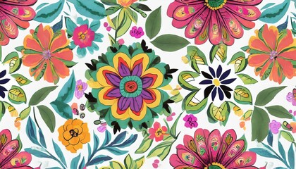 Fototapeta na wymiar colorful mexican floral pattern on a white background