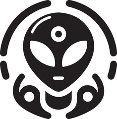 Alien vector silhouette illustration black color, Alien pose vector art, isolated white background