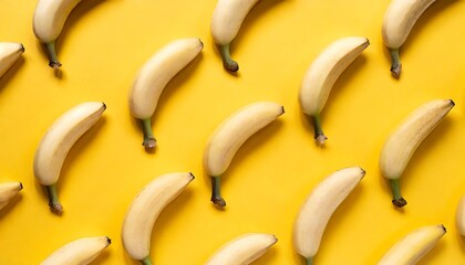 banana pattern on a yellow background exotic fruit repetition viewed from above top view