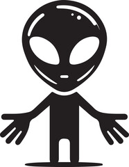 Alien vector silhouette illustration black color, Alien pose vector art, isolated white background