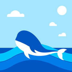 Happy cute sweet whale wallpaper blue background vector.