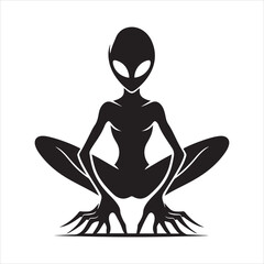 Alien vector silhouette illustration black color, Alien pose vector art, isolated white background - obrazy, fototapety, plakaty