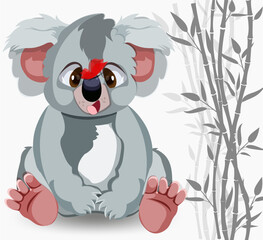 Cartoon funny baby koala with butterfly