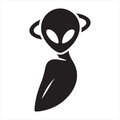 Alien vector silhouette illustration black color, Alien pose vector art, isolated white background