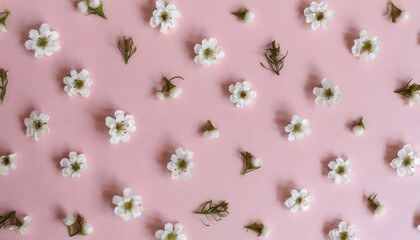 flower blossom pattern on pink background top view