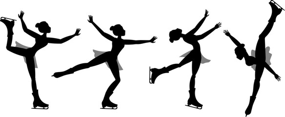 Figure skating. Illustrated winter sports. Silhouettes of women skating. Elements of figure skating.