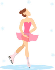 Figure skating. Illustrated winter sports. A woman skates on the ice arena. Elements of figure skating.