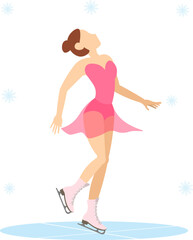 Figure skating. Illustrated winter sports. A woman in pink skates. Elements of figure skating.