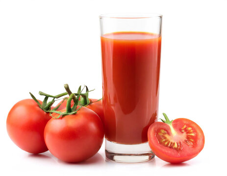Tomatensaft isoliert auf wei&szlig;em Hintergrund, Freisteller
