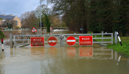 Flooding river Ouse causing bridge and road to be shut off.