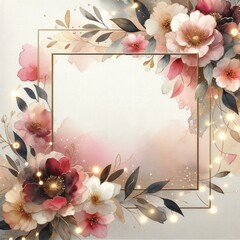 Festive Florals: Pink & Gold Watercolor with Fairy Lights