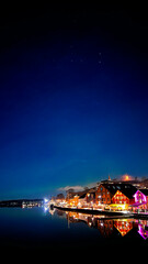 beautiful night Norwegian city by the sea