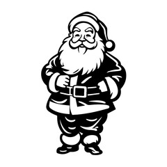 Black and white vector silhouette of Santa Claus, perfect for festive holiday graphics and Christmas decorations.
