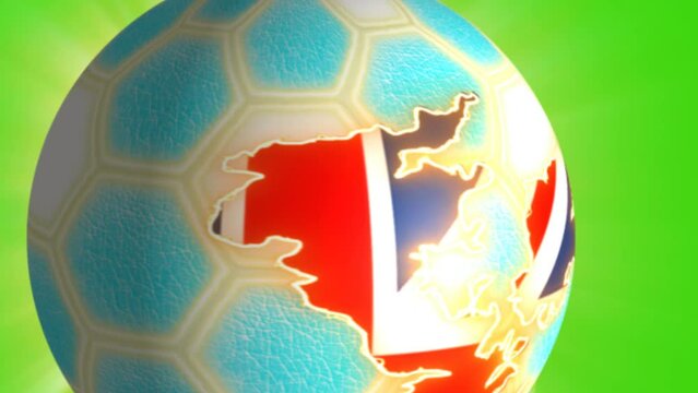 a ball with a country image bounces or rotates around its axis on a green background