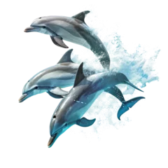 Poster Dolphins jumping gracefully on transparent background PNG © PNG for U