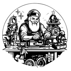 Santa Claus Busy in His Workshop Vector