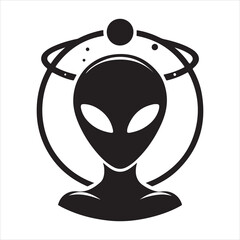 Alien vector silhouette illustration black color, Alien pose vector art, isolated white background - obrazy, fototapety, plakaty