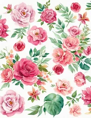 Fototapeten Fantasy Watercolor Rose Floral Clipart - Collection of Soft Pastel Colors © tirlik