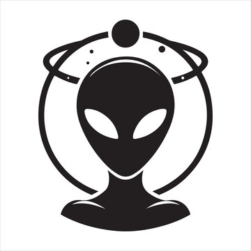 Alien vector silhouette illustration black color, Alien pose vector art, isolated white background