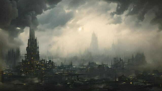 A City Engulfed In Smoke, Urban Landscape Affected by Heavy Air Pollution. Generative ai