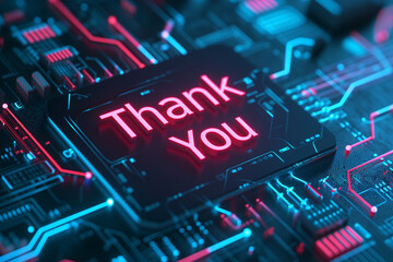 "Thank you" written on an electronic board in a technological style. Great for presentation end screens.
