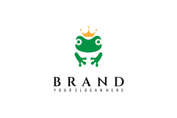 frog king logo in flat vector template design style - obrazy, fototapety, plakaty