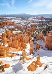 Bryce Canyon National Park an American national park located in southwestern Utah. Giant natural red rocks seen from The Inspiration Point.