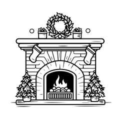 Warm Christmas Fireplace Scene Vector