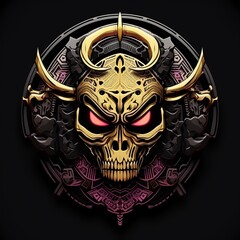 futuristic modern logo of skull of samurai style