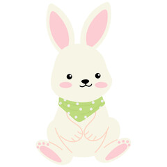 happy cute rabbit with green scarf hand draw