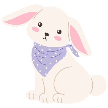 cute rabbit with purple scarf hand draw