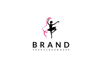 Ballerina silhouette logo with ribbon variations flat vector design style - obrazy, fototapety, plakaty