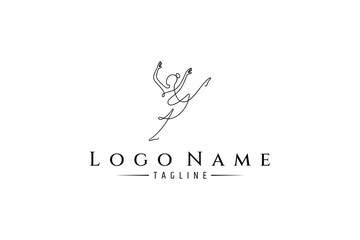 Ballerina logo with jumping style continuous line art vector design