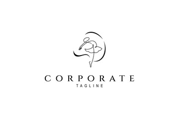 Ballerina logo with continuous line art vector design style