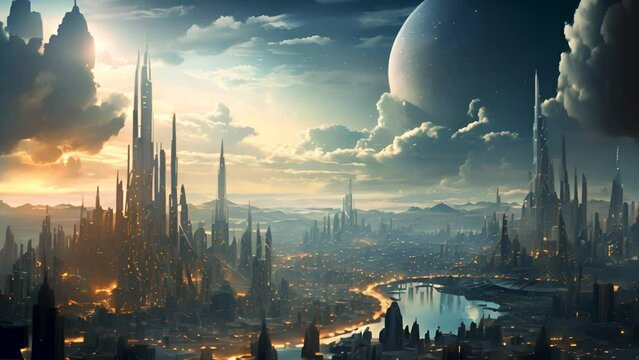 Skyborne City With Awe-Inspiring River Amid Futuristic Landscape. Generative ai