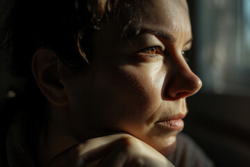 Pensive And Sorrowful Woman Lost In Her Thoughts