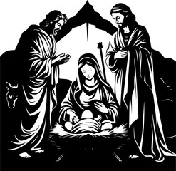 Holy Nativity Scene Christmas Vector Illustration