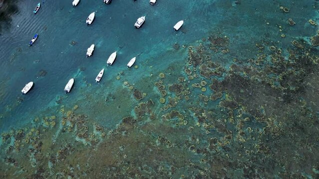 Boats and low tide in the lagoon of Etang Sale at Reunion Island