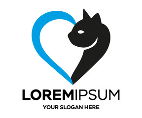 Cat logo for veterinary, animal health pet care minimalist concept isolated on white background