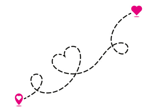 distance love concept. map distance path vector illustration minimalist style
