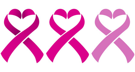 Set of ribbons. Breast cancer awareness ribbons collection. Vector illustration