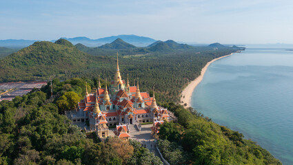 Aerial top view of  Wat Thang Sai, Prachuap Khiri Khan, Thailand. Travel trip on holiday and...