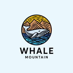 Naklejka premium Mountain Whale Logo Symbol Design illustration vector Icon Emblem