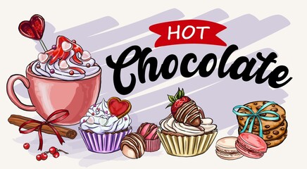 Hot cocoa station banner for design, Christmas cookies, gingerbread, sweets, candy, DIY, Christmas sign, holiday crafts