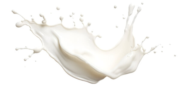 Spilled milk splash isolated on transparent white background