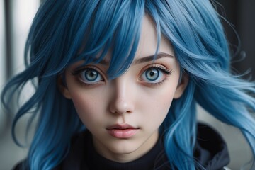 Cute anime girl blue hair