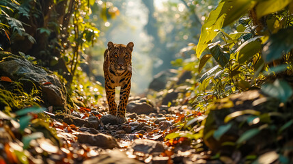 Amur leopard in the jungle of Borneo, Malaysia - obrazy, fototapety, plakaty