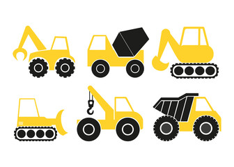 tractor set construction machinery icons collection vector illustration isolated on white background minimalist clip art